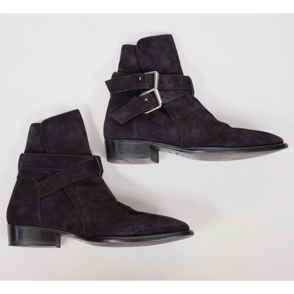 Amiri 39 Us 6 Ankle Boots Black Suede Buckles